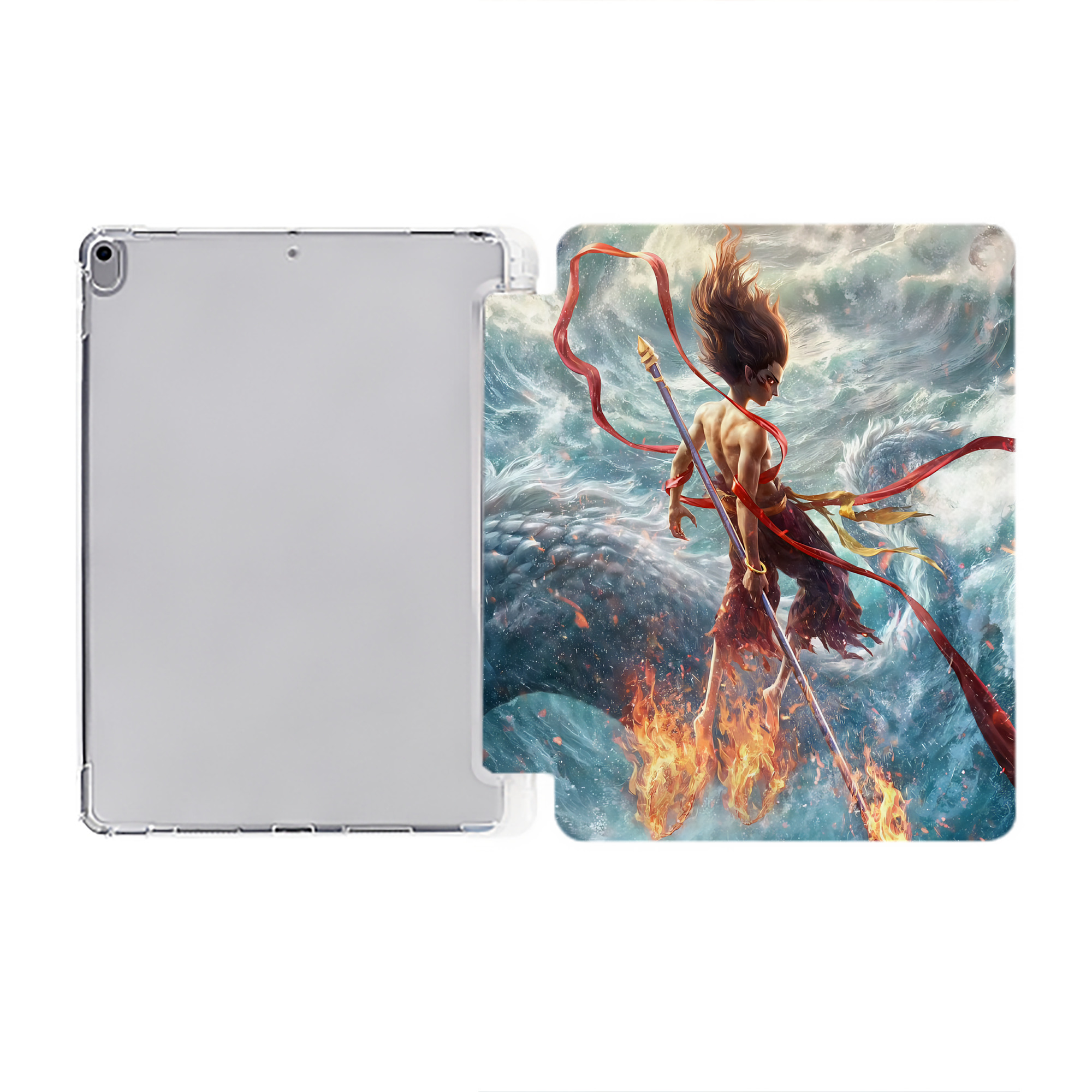 Ne Zha 2 ナタ 魔童の大暴れ IPad ケース ペン収納付き 三つ折りスタンド PUレザー×シリコン 対応機種9.5/10.5/10.9インチ